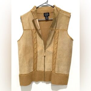 VTG Designers Studio Originals Women’s Tan Suede Leather Cable Knit Vest Size M